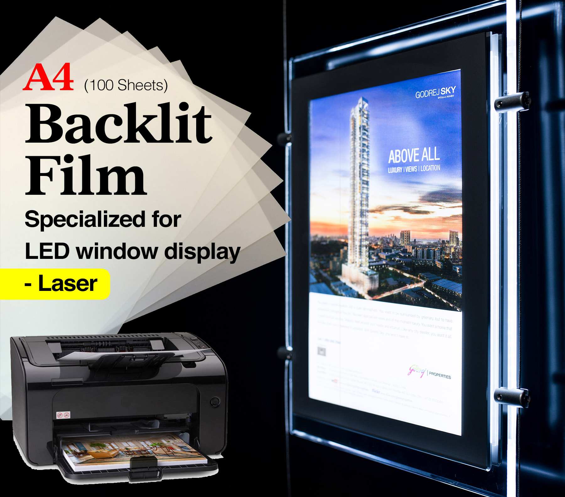 BACK LIT FILM FOR LED LIGHT PANEL A4 A3 TRANSLUCENT PREMIUM BACK LIT PAPER
