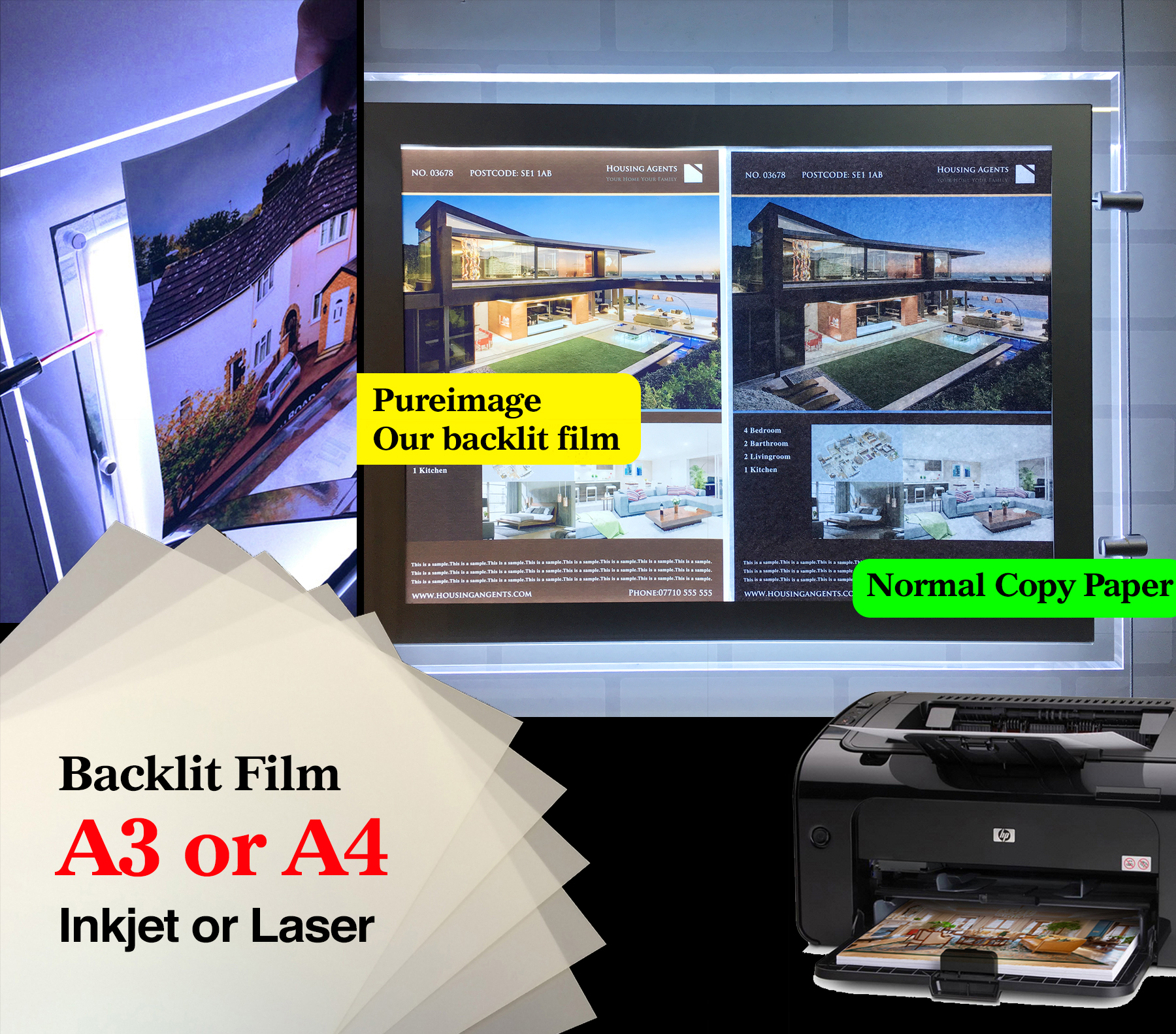 RTL49 Lite Film ® für LED Light Pocket LED Light Panel – Hintergrundbeleuchtetes Papier A3 x 10 Blatt für alle Tintenstrahl Kopierer LED Lightbox und Laserdrucker 